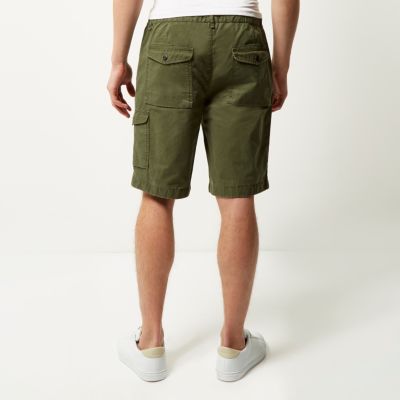 Green slim fit cargo shorts